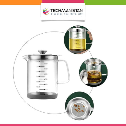 Glass Oil Pot with Stainless Steel Lid and Strainer - Techmanistan in Pakistan