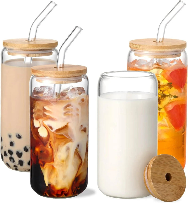 Glass Tumbler with Bamboo Lids and Glass Straw - Techmanistan in Pakistan