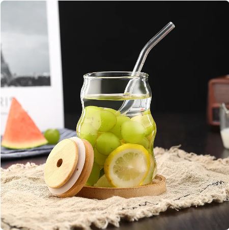 Glass Tumbler with Bamboo Lids and Glass Straw - Techmanistan in Pakistan