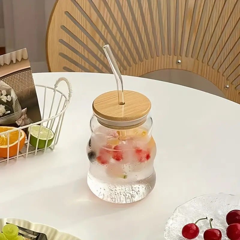 Glass Tumbler with Bamboo Lids and Glass Straw - Techmanistan in Pakistan
