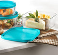 Set of 3 Blue Lid Glass Bowl