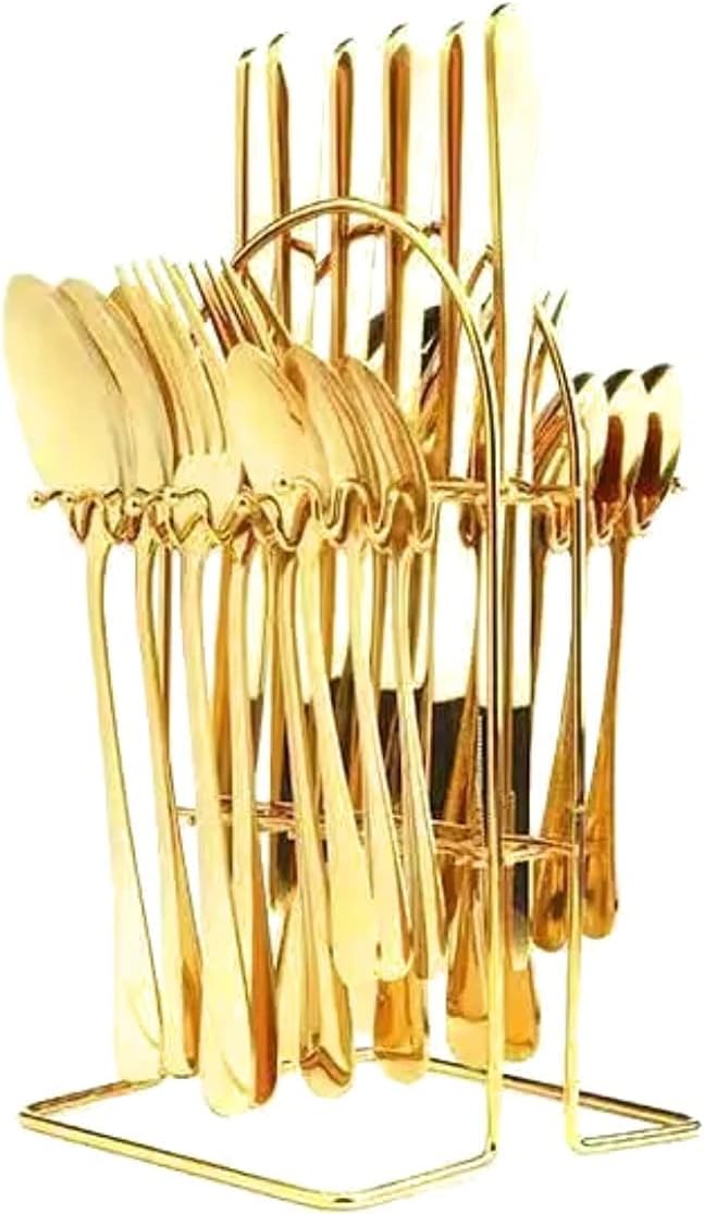 24pcs Golden Elegance Stainless Steel Cutlery Set with Stand