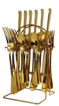 24pcs Golden Elegance Stainless Steel Cutlery Set with Stand