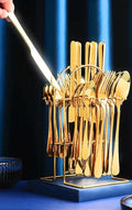 24pcs Golden Elegance Stainless Steel Cutlery Set with Stand