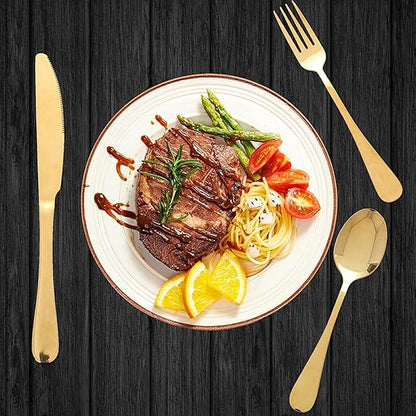 24pcs Golden Elegance Stainless Steel Cutlery Set with Stand