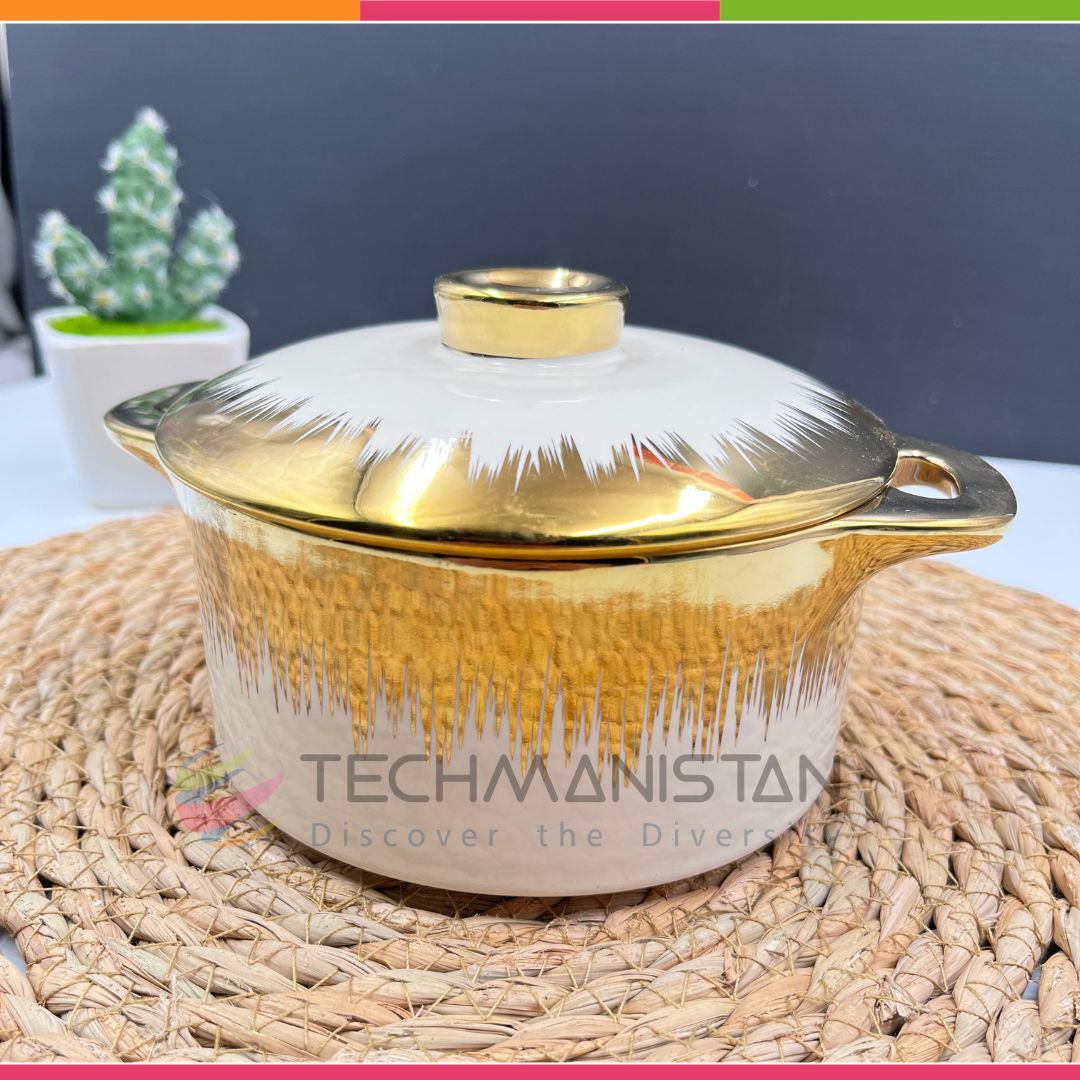 Gold/White Ceramic Soup Bowl - Techmanistan in Pakistan