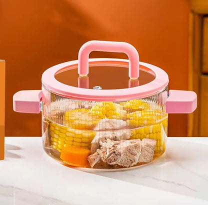 Heat Resistant Clear Glass Pot with Lid & Fire Proof Handles