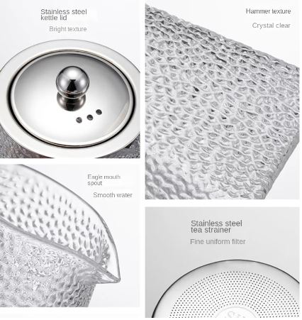 Hammered Glass Teapot with Stainless Steel Infuser - Techmanistan in Pakistan