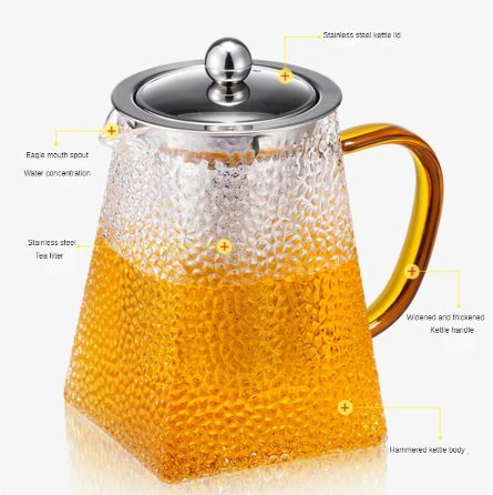 Hammered Glass Teapot with Stainless Steel Infuser - Techmanistan in Pakistan