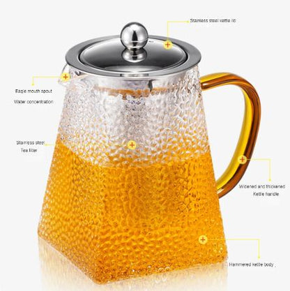 Hammered Glass Teapot with Stainless Steel Infuser - Techmanistan in Pakistan