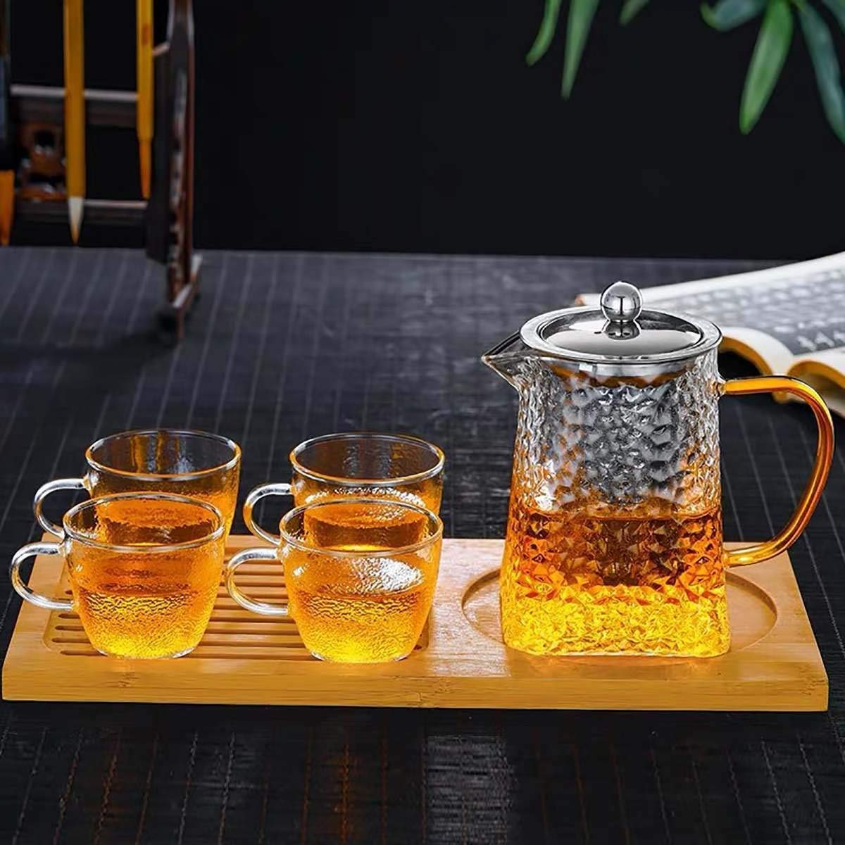 Hammered Glass Teapot with Stainless Steel Infuser - Techmanistan in Pakistan