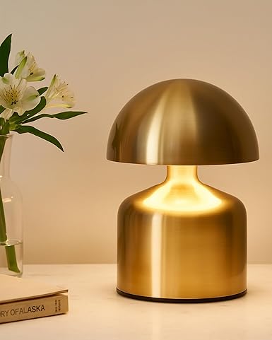 Mushroom LED Table Lamp – Cordless Rechargeable Touch Control Metal Lamp