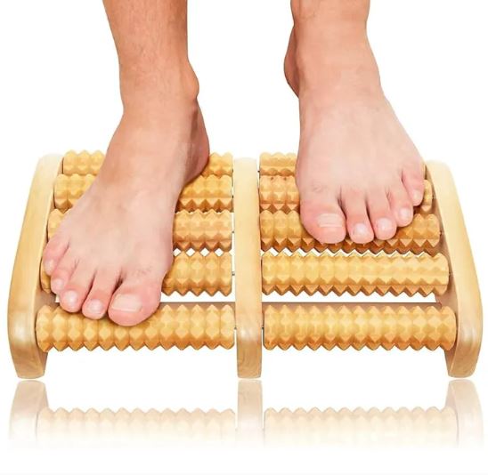 Natural Wooden Foot Roller Massager | Manual Reflexology Therapy Tool