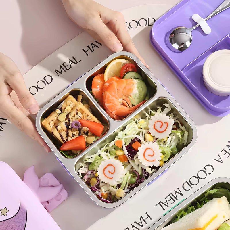 Mermaid Themed 3 Compartment Stainless Steel Bento Box
