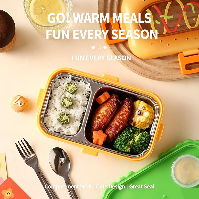 Burger Shaped 2-Compartments Bento Box with Steel Cutlery