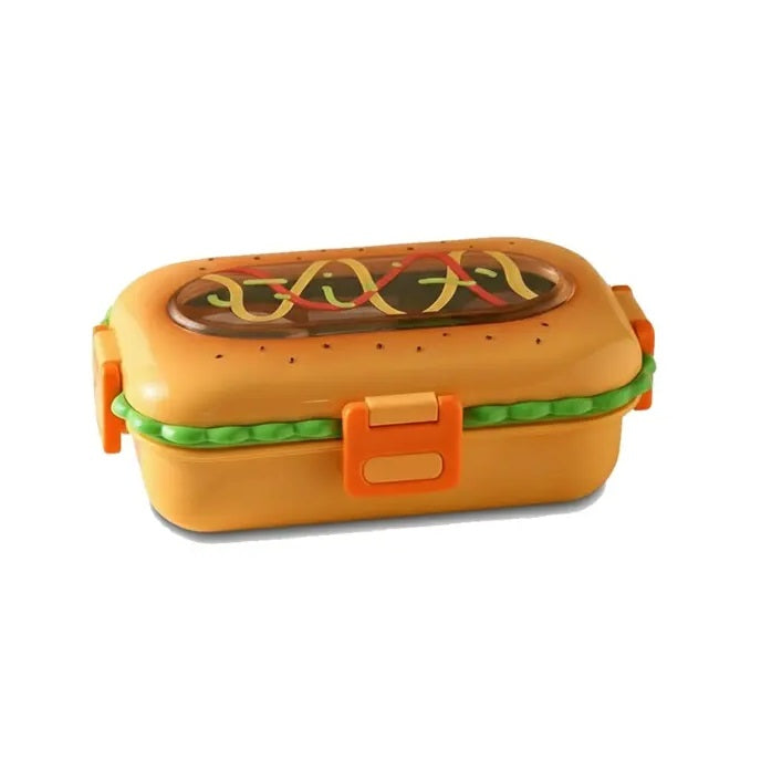 Burger Shaped 2-Compartments Bento Box with Steel Cutlery