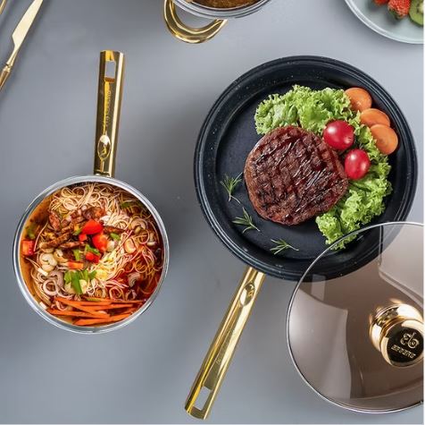 12-Piece Classic Stainless Steel Golden Handles Cookware Set