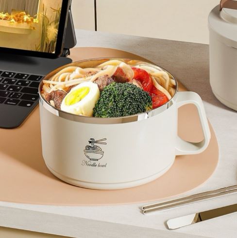 1400ml Noodle Bowl with Folding Cutlery and Anti-Scald Handle