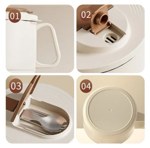 1400ml Noodle Bowl with Folding Cutlery and Anti-Scald Handle