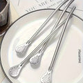 7 Piece Set - Reusable Stainless Steel Drinking Straws with Filter Spoon