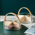 2200ml Nordic Style Glass Basket with Wooden Handle & Divider