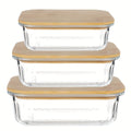 Set of 3 Glass Oven-Safe Containers with Bamboo Wooden Lids