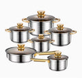 12-Piece Classic Stainless Steel Golden Handles Cookware Set