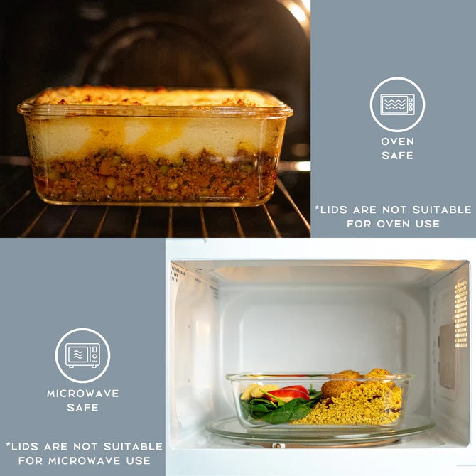 Set of 3 Glass Oven-Safe Containers with Bamboo Wooden Lids