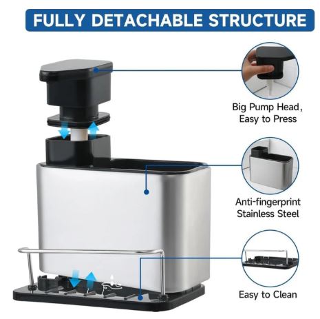 3in1 Soap Dispenser, Sponge Holder & Utensils Holder