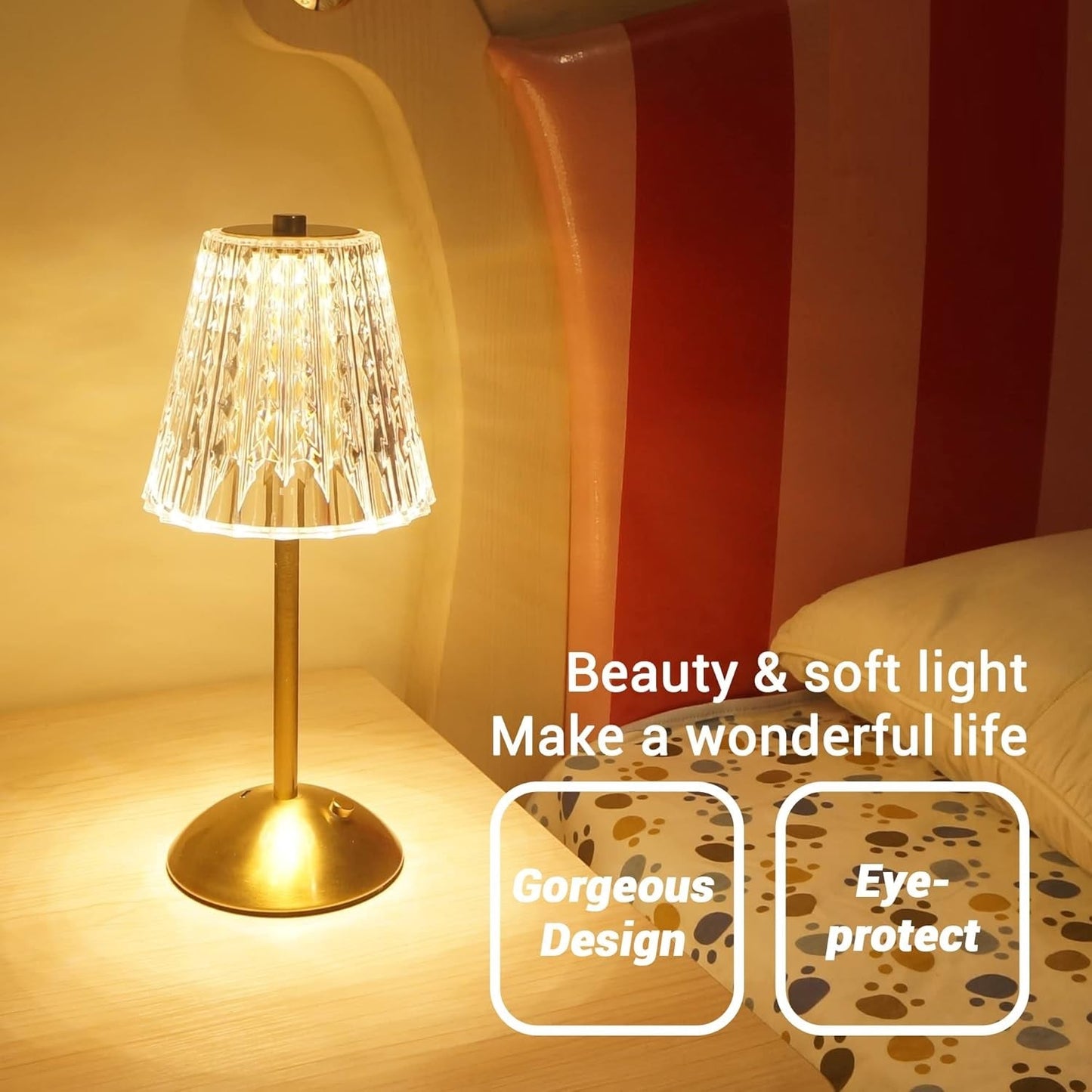 Dimmable Crystal 3 Colors LED Cordless Table Lamp Techmanistan
