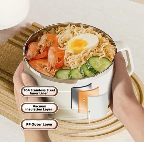 1400ml Noodle Bowl with Folding Cutlery and Anti-Scald Handle