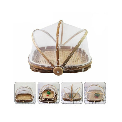 Set of 3 - Food Basket With Mesh Net Cover, Tent Food Serving Basket Techmanistan