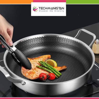 Honeycomb Print Non - stick Coating Stainless Steel Pan - Techmanistan in Pakistan