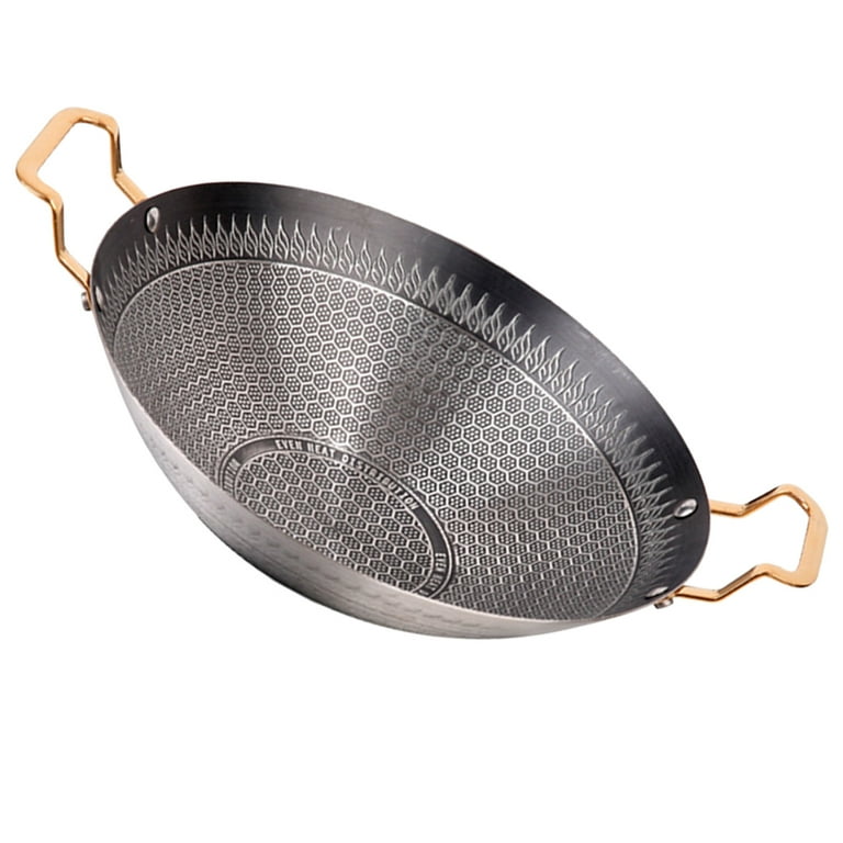 Honeycomb Print Steel Wok with Golden Handles - Techmanistan in Pakistan