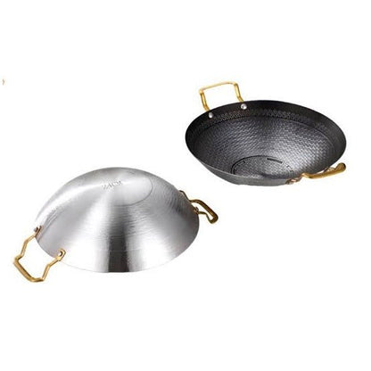 Honeycomb Print Steel Wok with Golden Handles - Techmanistan in Pakistan