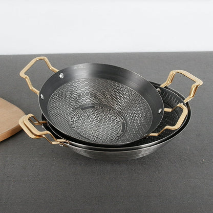 Honeycomb Print Steel Wok with Golden Handles - Techmanistan in Pakistan