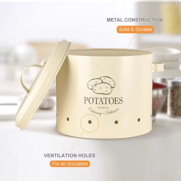 Set of 3 - Antique White Vintage Vegetable Metal Kitchen Storage Canisters – Aloo Pyaz Organiser