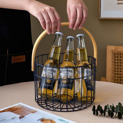 Iron Wire Egg Basket with Wooden Handle - Techmanistan in Pakistan