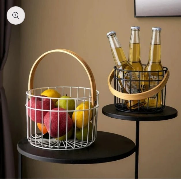 Iron Wire Egg Basket with Wooden Handle - Techmanistan in Pakistan