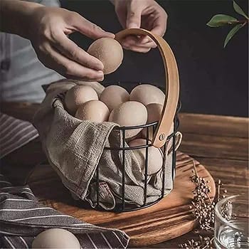 Iron Wire Egg Basket with Wooden Handle - Techmanistan in Pakistan