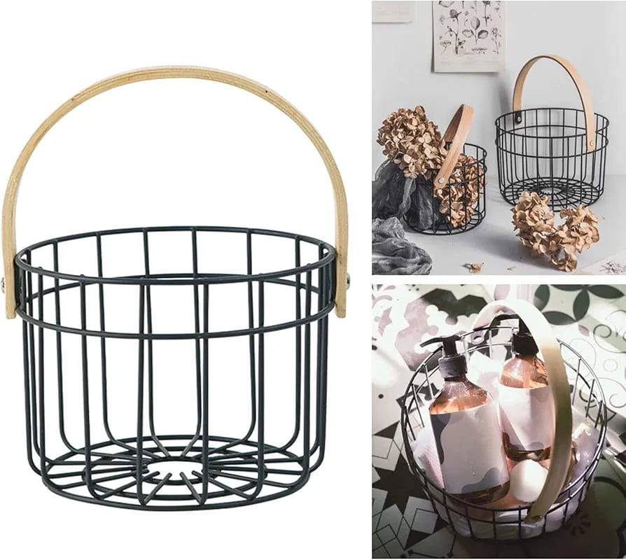 Iron Wire Egg Basket with Wooden Handle - Techmanistan in Pakistan