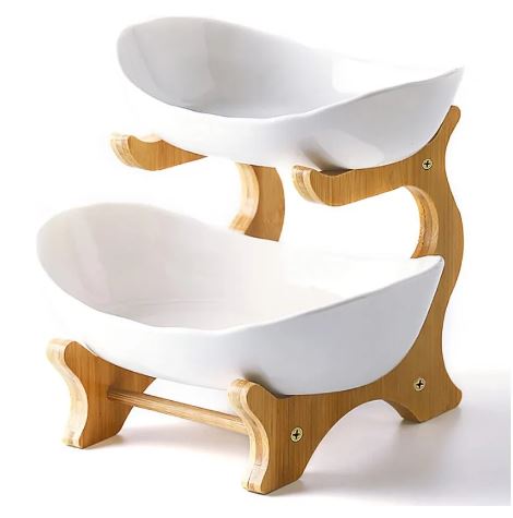 2-Tier Serving Tray with Wooden Rack