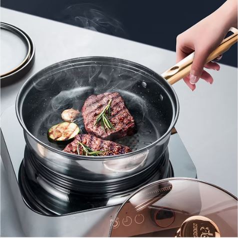 12-Piece Classic Stainless Steel Golden Handles Cookware Set