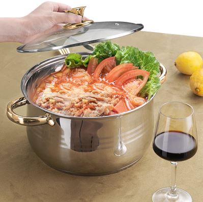 12-Piece Classic Stainless Steel Golden Handles Cookware Set