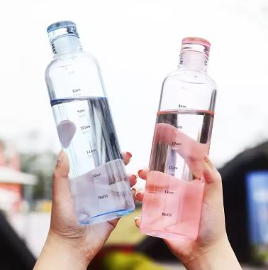 Clear Glass Water Bottle with Time Marker Cover Techmanistan