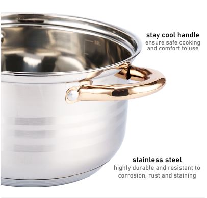 12-Piece Classic Stainless Steel Golden Handles Cookware Set