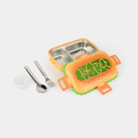 Burger Shaped 2-Compartments Bento Box with Steel Cutlery