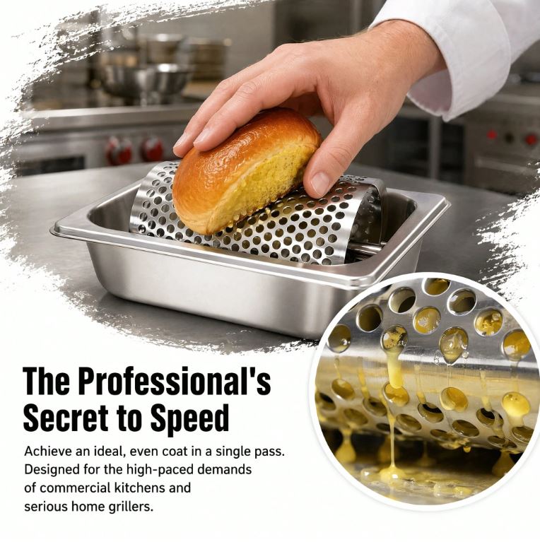 Stainless Steel Bread Bun Butter Roller for Griddle