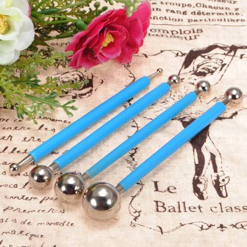 4Pcs Stainless Steel Fondant Ball Modeling Tool Set for Cake Decorating