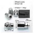 Anti-Theft Wheel Bolts - Car Tyre Security Nuts - Set of 4 Locks and 1 Key